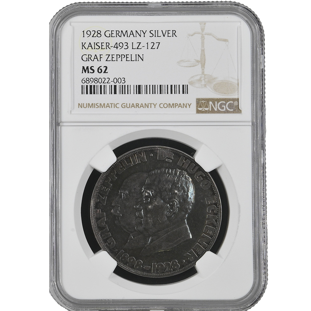 1928 Germany Graf Zeppelin Silver Medal Kaisar-493 NGC MS 62