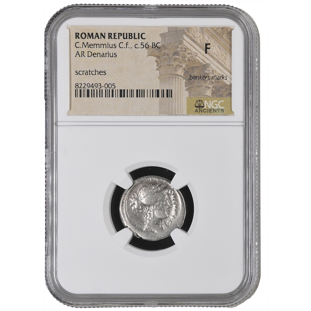 56 BC Roman Republic C Memmius C f, AR Denarius NGC Fine