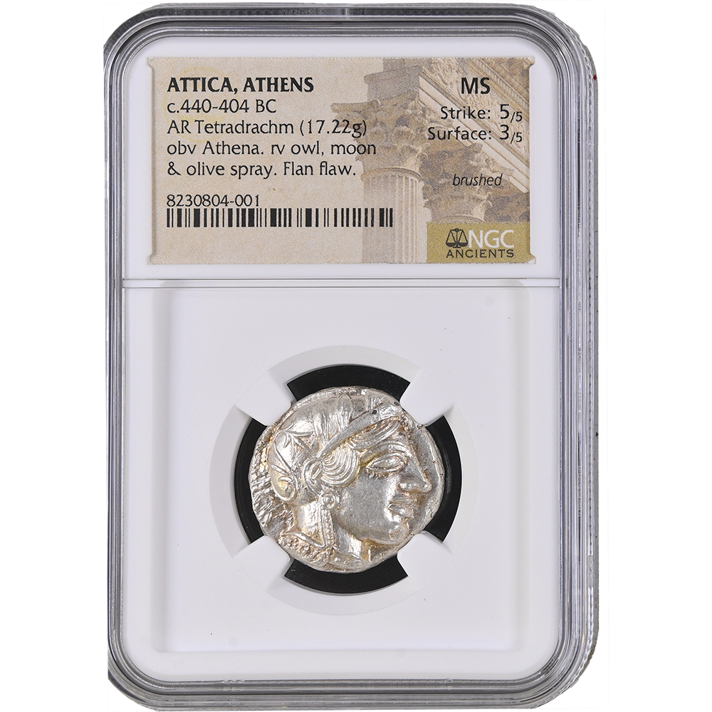 440-404 BC Attica Athens AR Tetradrachm Athena/Owl NGC MS Strike 5/5