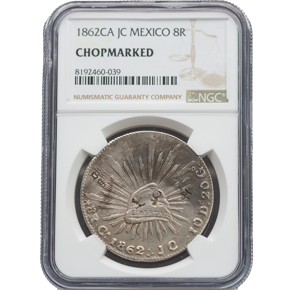 1862-CA|JC Mexico 8 Reales NGC Chopmarked