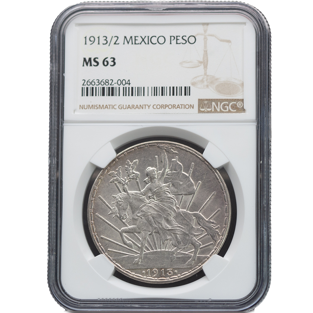 1913/2 Mexico Peso Overdate NGC MS 63