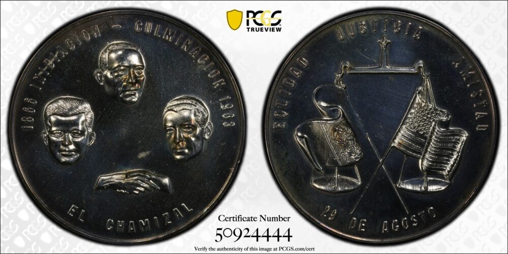 1963 Mexico Medal Grove-824a PCGS Genuine Surfaces Smootheed UNC Detail - Image 2