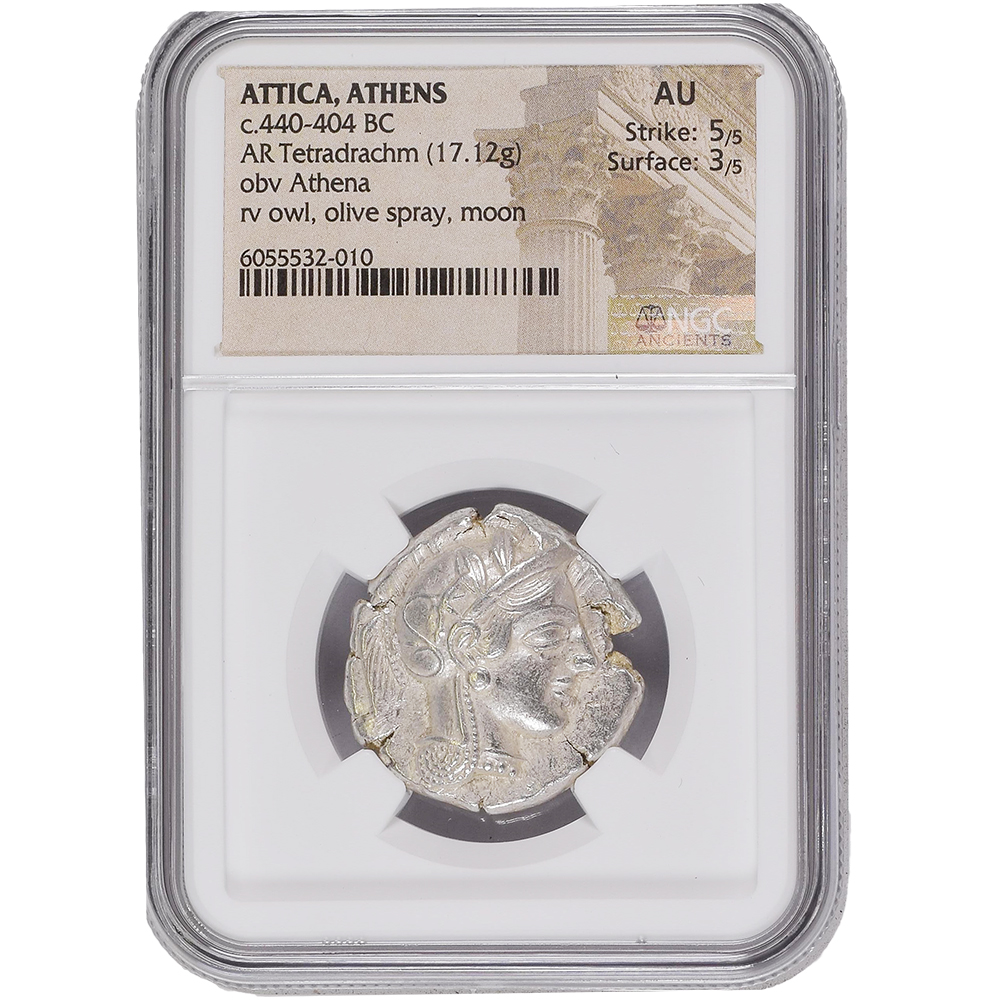 440-404 BC Attica Athens AR Tetradrachm Athena/Owl NGC AU Strike 5/5