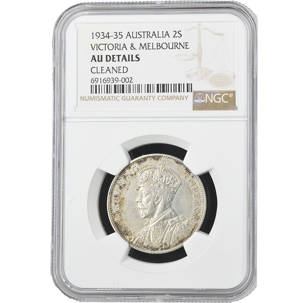 George V Florin 1934-35 Victoria & Melbourne NGC AU Details Cleaned