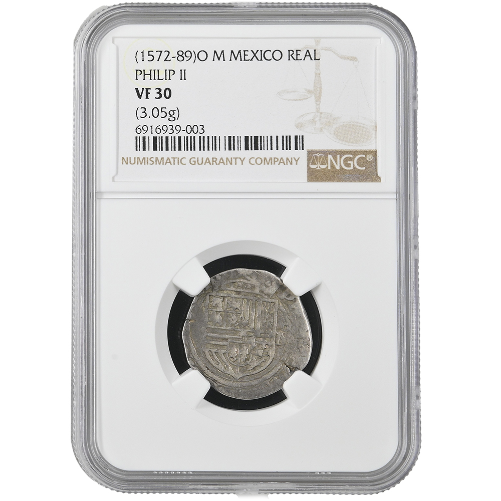 1572-1589 O M Mexico Real PHILIP II NGC VF 30