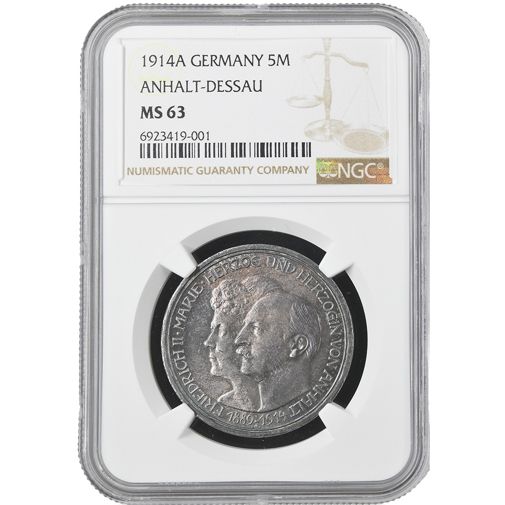 1914-A Germany 5 Mark Anhalt-Dessau Wedding NGC MS 63