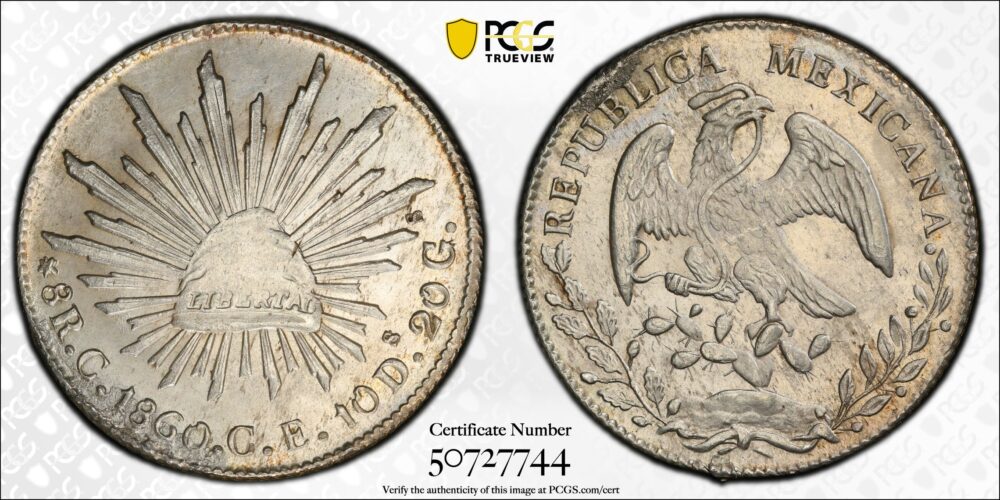 1860-C CE Mexico 8 Reales PCGS MS62 Cn15