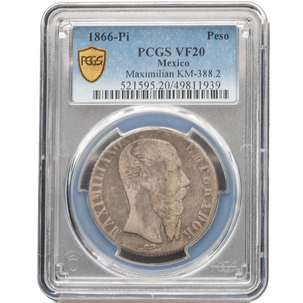 1866-Pi Mexico Maximilian Peso PCGS VF 20 KM 388.2