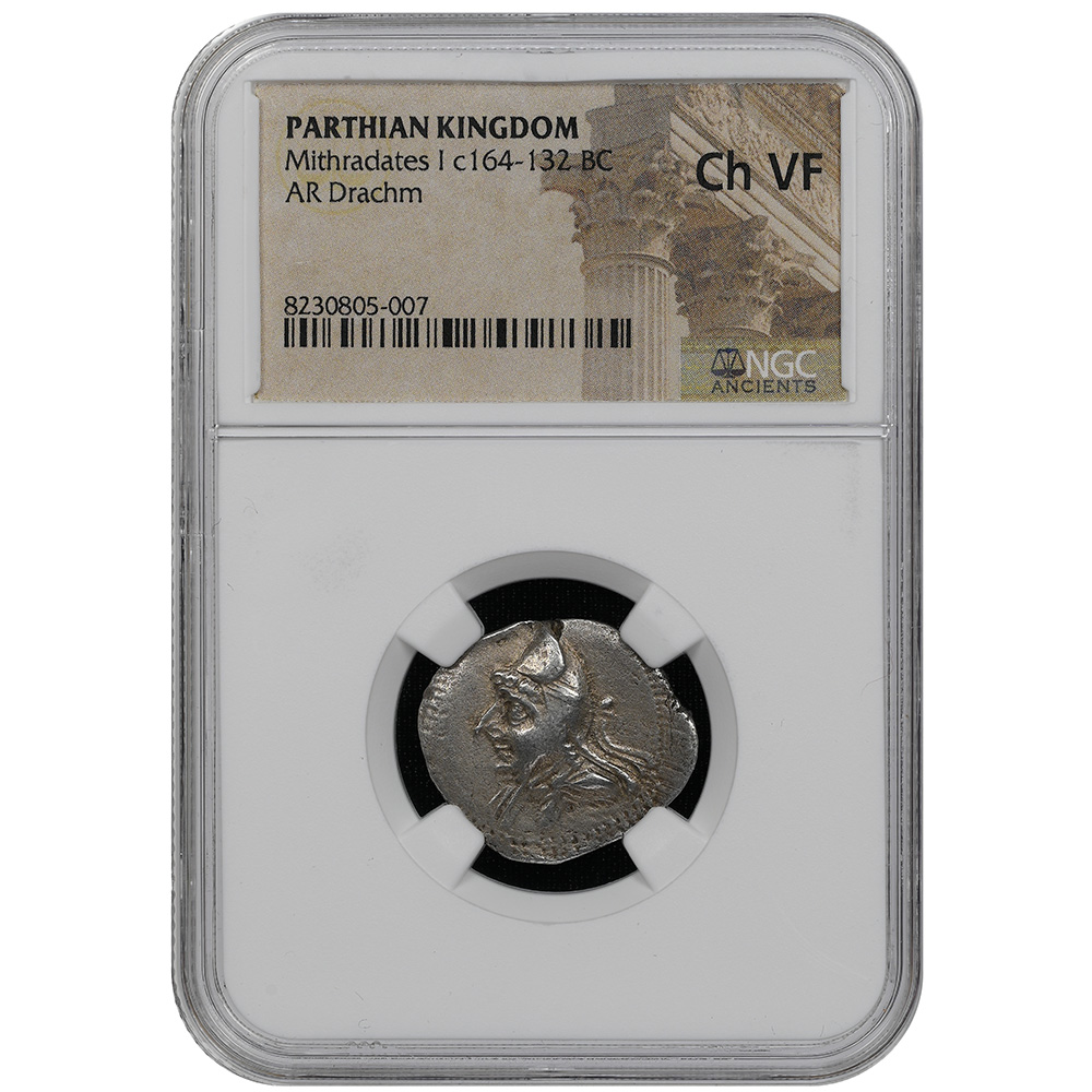 Mithradates I c164-132 BC Parthian Kingdom AR Drachm NGC CH VF