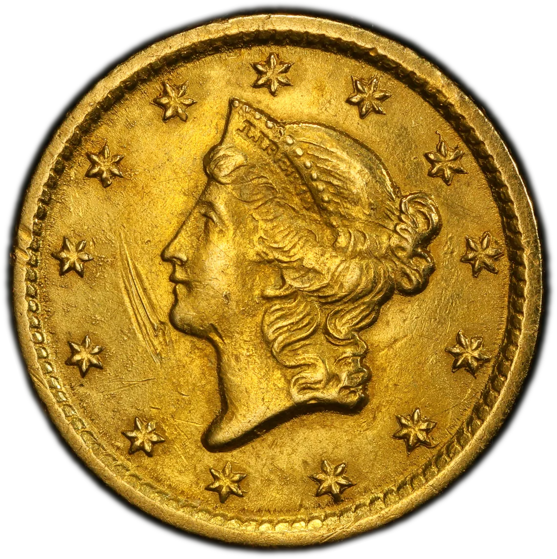 1853-O $1 Liberty Head PCGS Genuine Bent- AU Detail