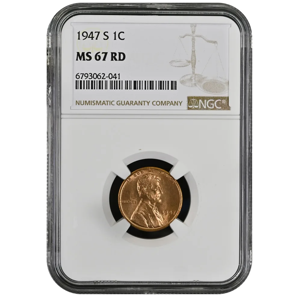1947-S 1C Lincoln Cent NGC MS 67 RD