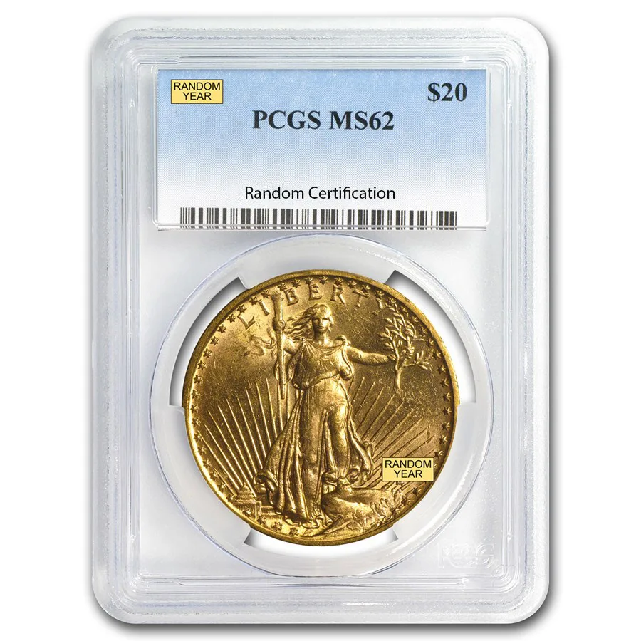 $20 (Random Year) Saint-Gaudens Gold Double Eagle PCGS MS62