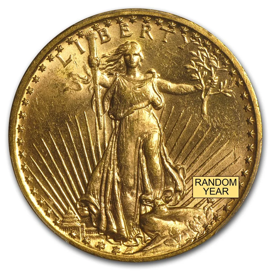 $20 (Random Year) Saint-Gaudens Gold Double Eagle PCGS MS62