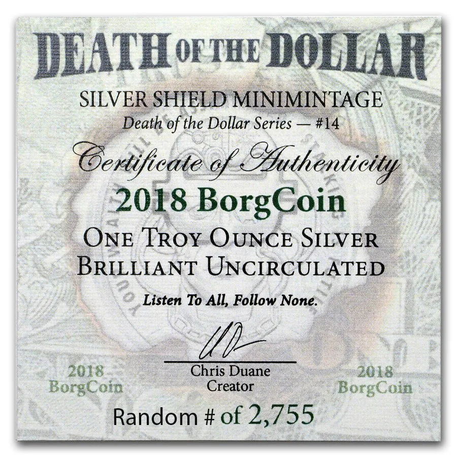 2018 1 oz Silver Shield Round- MiniMintage BorgCoin - Image 3