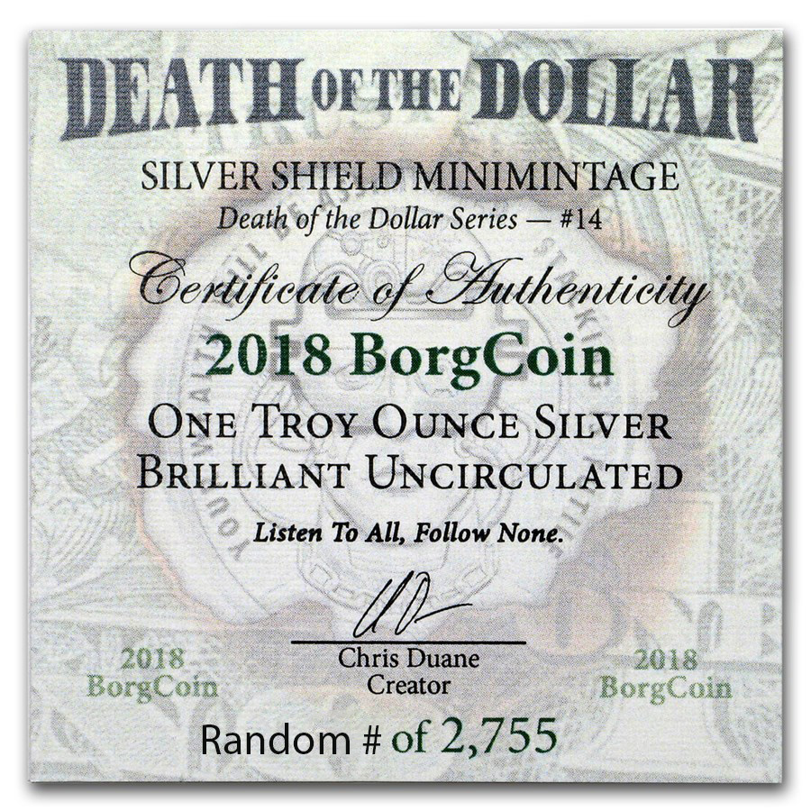 2018 1 oz Silver Shield Round- MiniMintage BorgCoin - Image 3