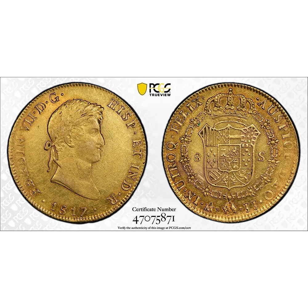 1817-Mo JJ Mexico 8 Escudo PCGS AU 53