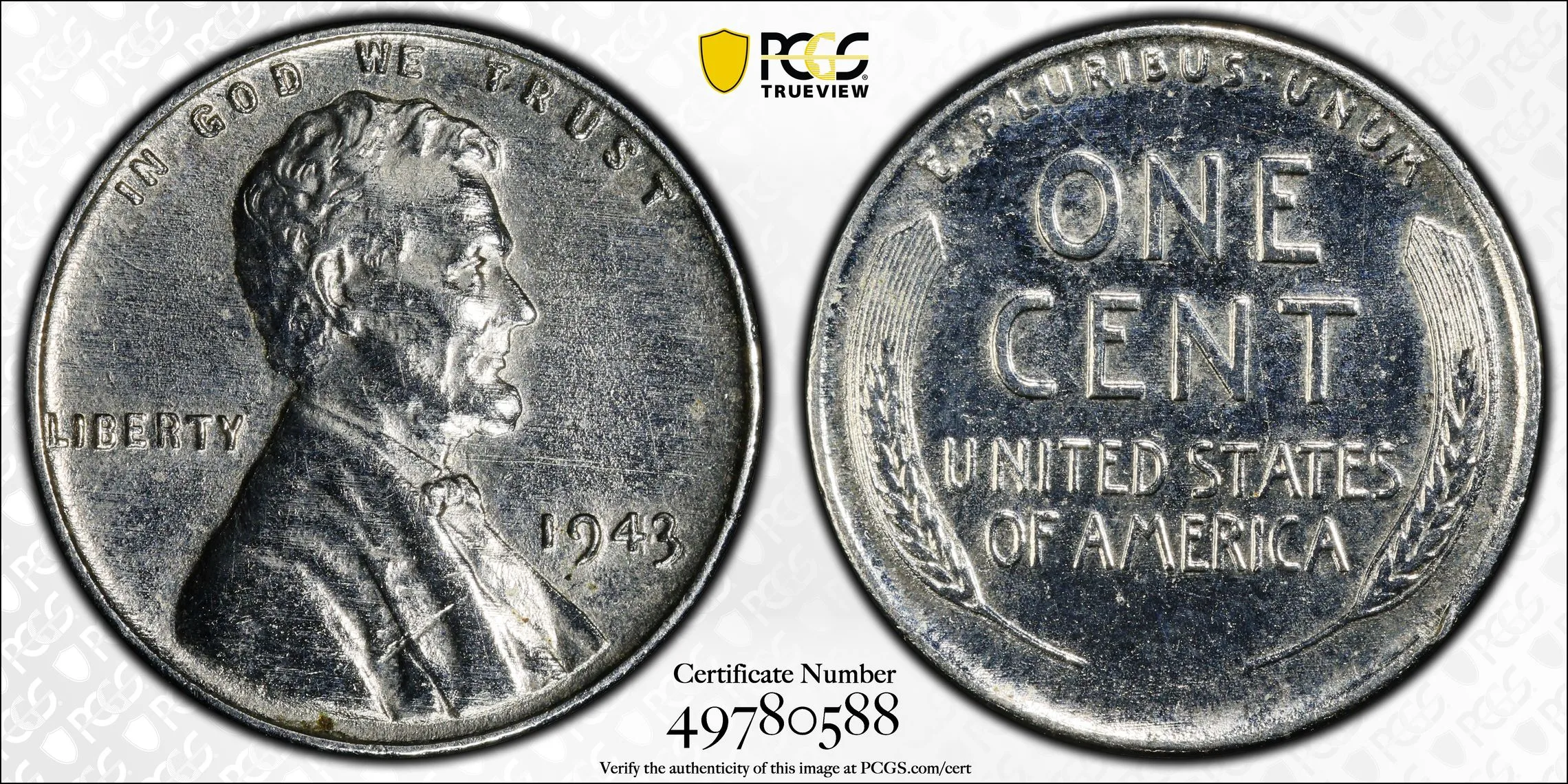 1943 1C Lincoln Cent PCGS AU Detail Surface Plated - Image 2