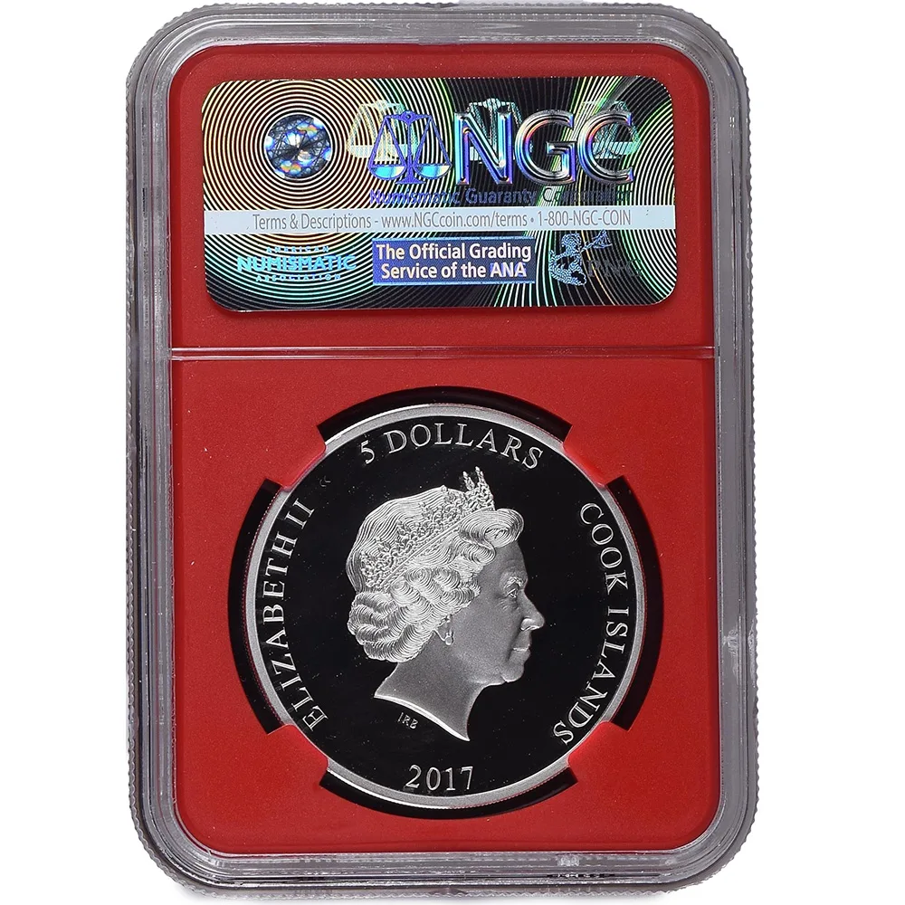 2017 1 oz Silver Spiderman Cook Islands 5 Dollar NGC PF70UCAM Mercanti Signed