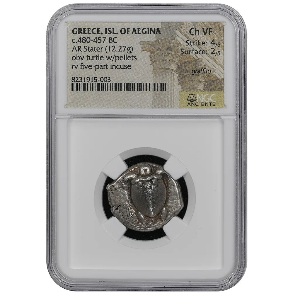 Greece Island of Aegina 480 - 457 BC AR Stater NGC Ch VF Tortois With Pellets
