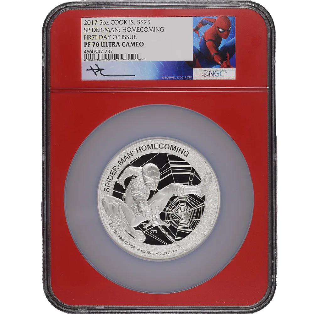 2017 5 oz Silver Spiderman Cook Islands 25 Dollar NGC PF70UCAM