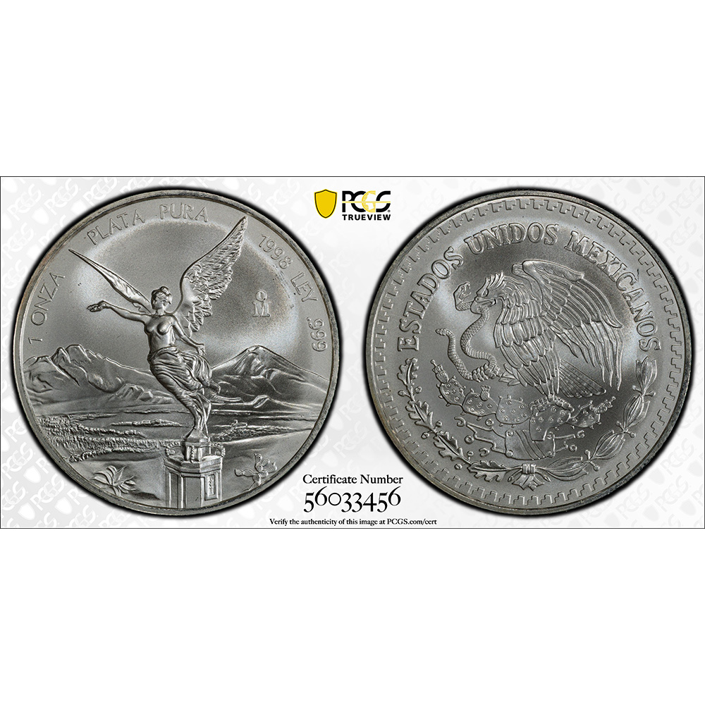 1998 Mexico 1 oz Silver Libertad PCGS MS 69
