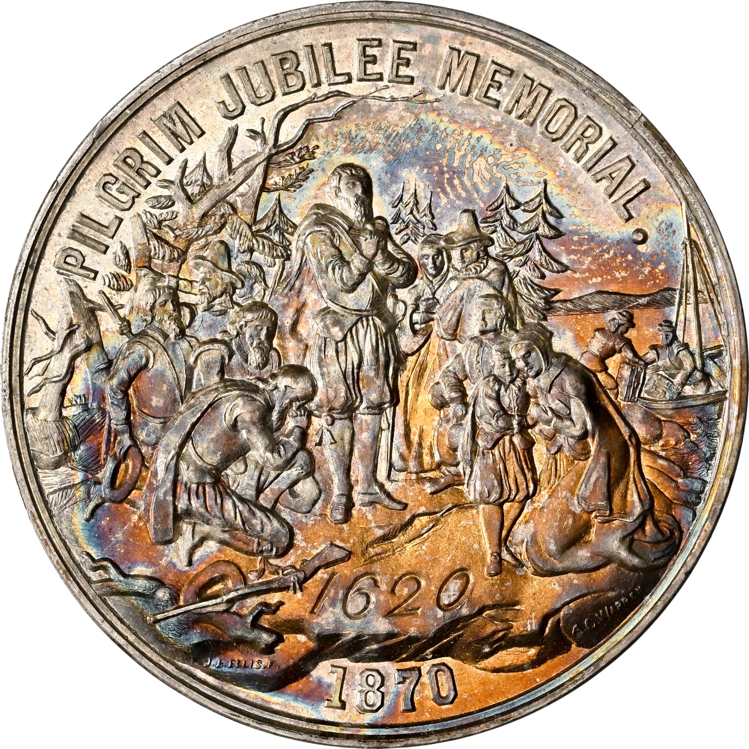 1870 MA HK-13 SC$1 Pilgrim Jubilee Memorial NGC MS 64 - Image 2