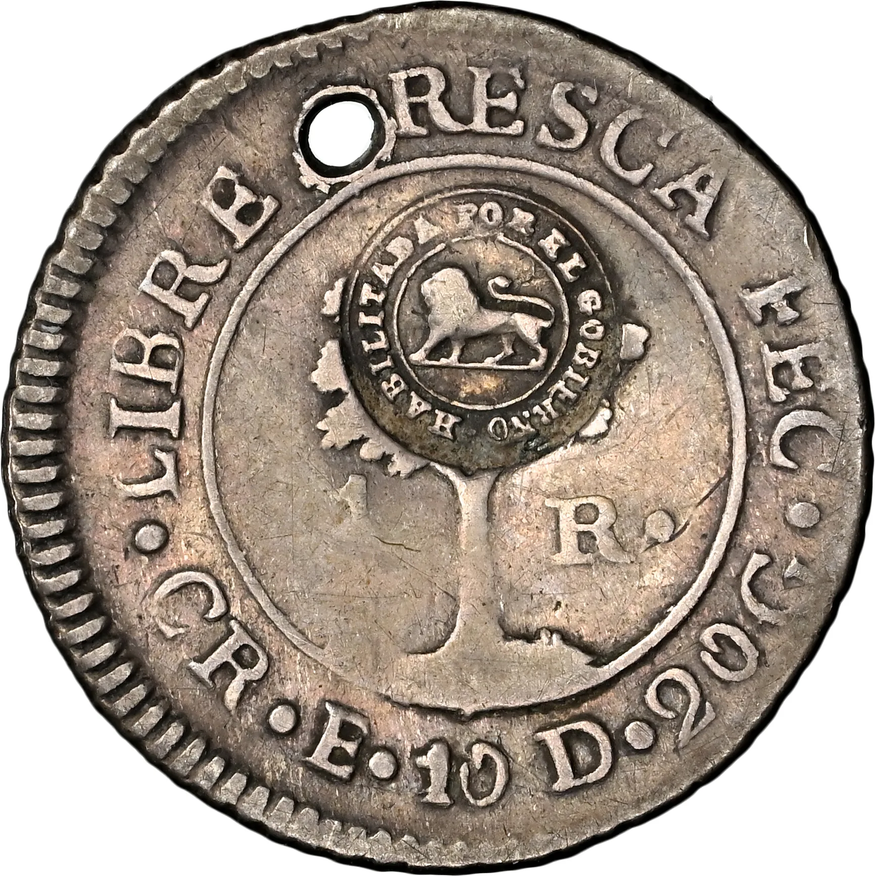 1849 Costa Rica Silver 1/2 Real Counter Stamp NGC VF Details Countermark