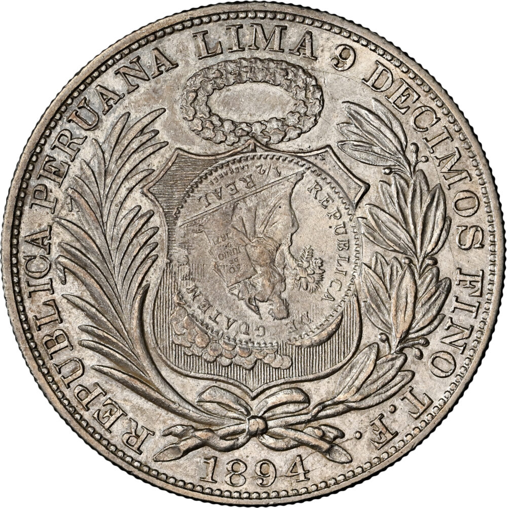 1894 Guatemala Peso 1894 1/2 Real C/S On Per Sol UNC Details