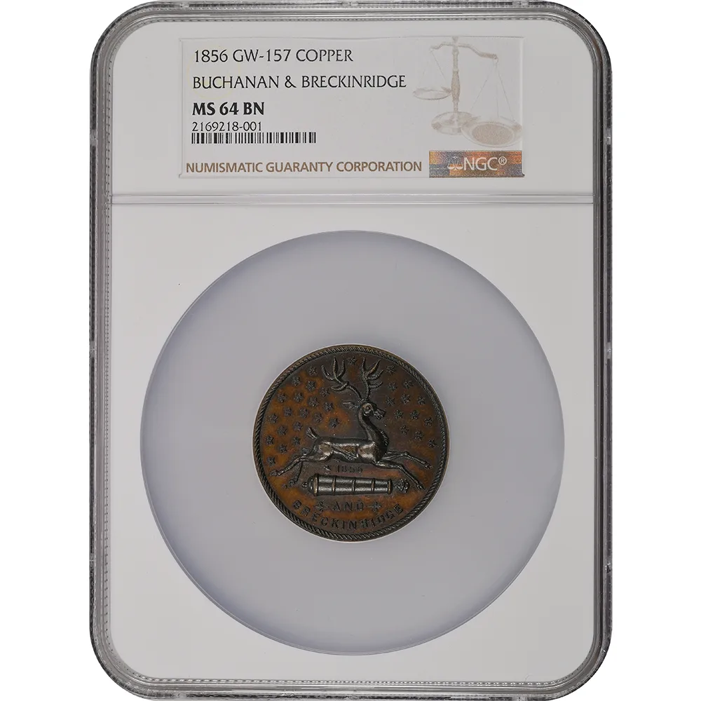 1856 Buck–Cannon James Buchanan DeWitt-JB 1856-3 Bronzed Copper NGC MS-64 BN