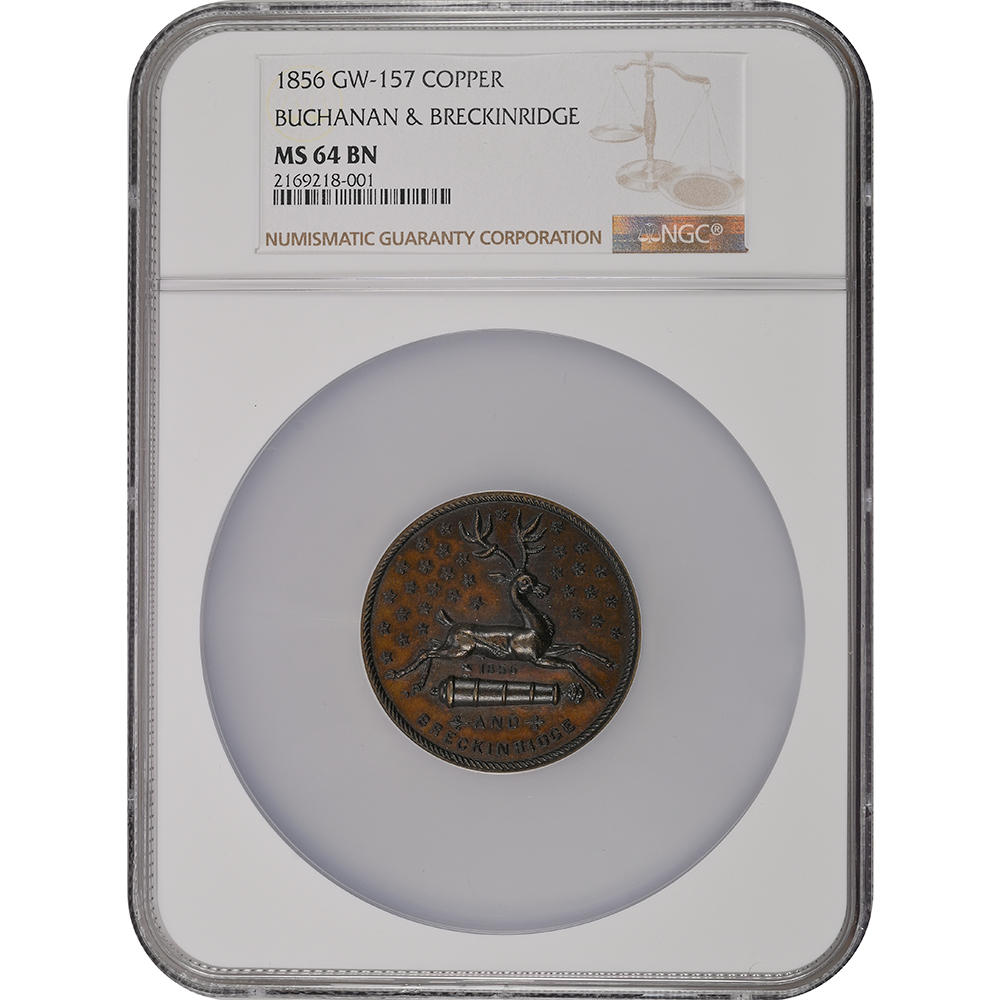 1856 Buck–Cannon James Buchanan DeWitt-JB 1856-3 Bronzed Copper NGC MS-64 BN