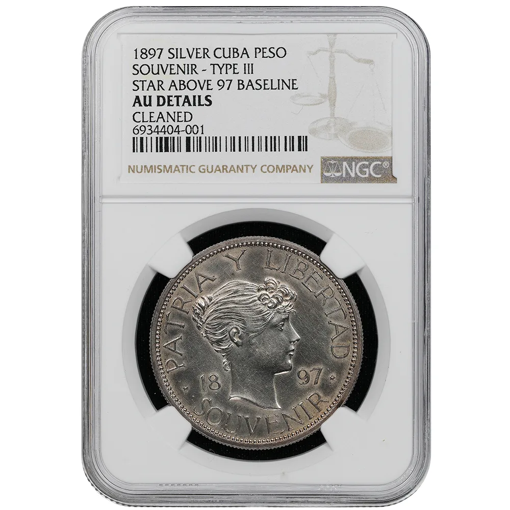 1897 Souvenir Peso Cuba Silver Coin NGC AU-Detail KM-M3