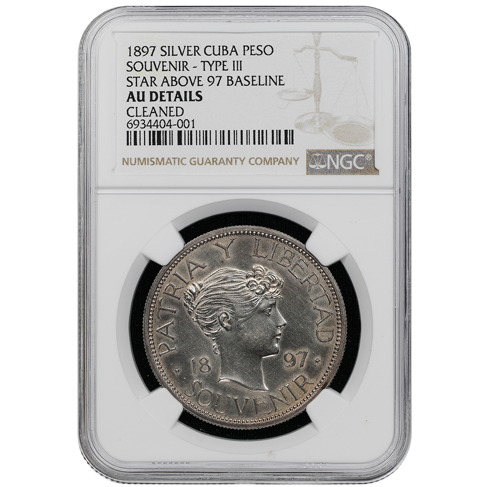 1897 Souvenir Peso Cuba Silver Coin NGC AU-Detail KM-M3