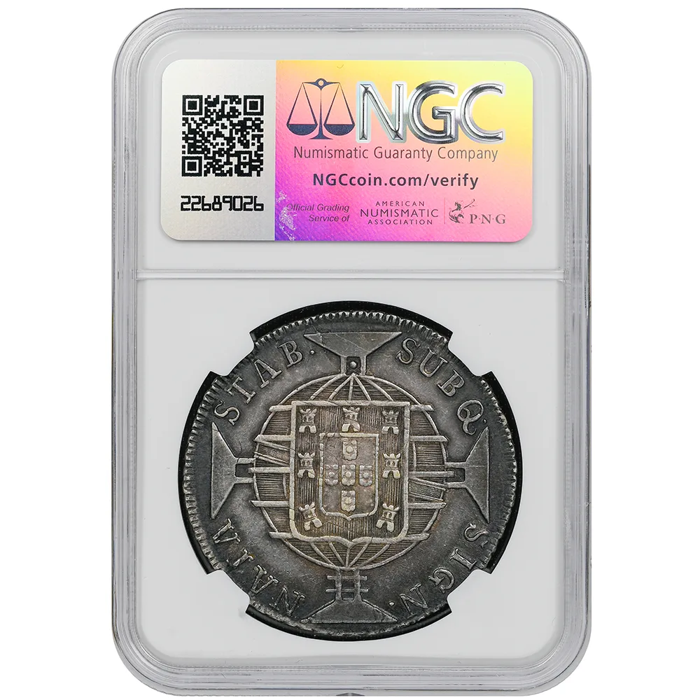 1819-R Brazil 960 Reis Struck Over 1811 Mexico 8 Reales NGC AU 58