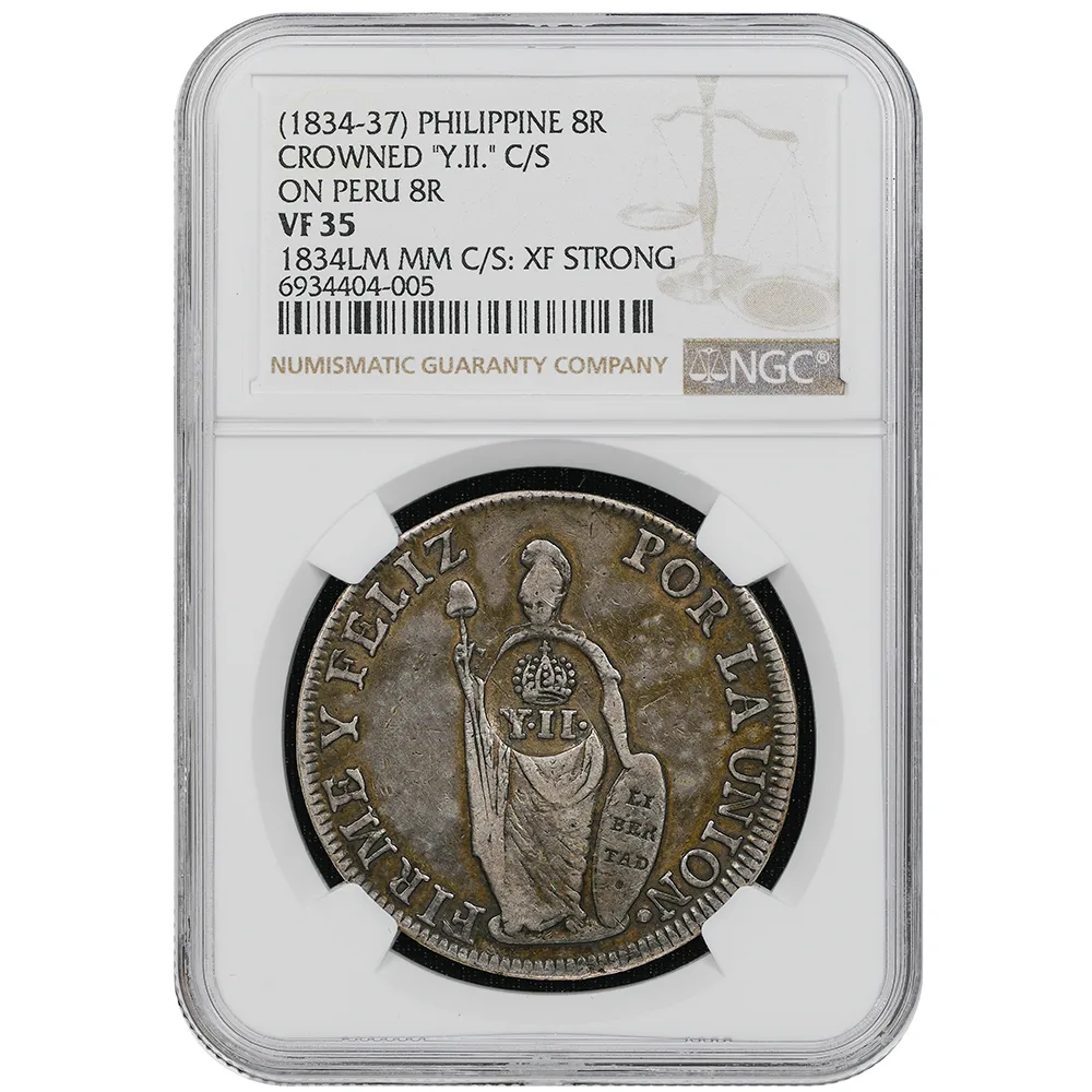 1834-37 Philippine 8 Reales Crowned Y.II. C/S On Peru 8 Reales