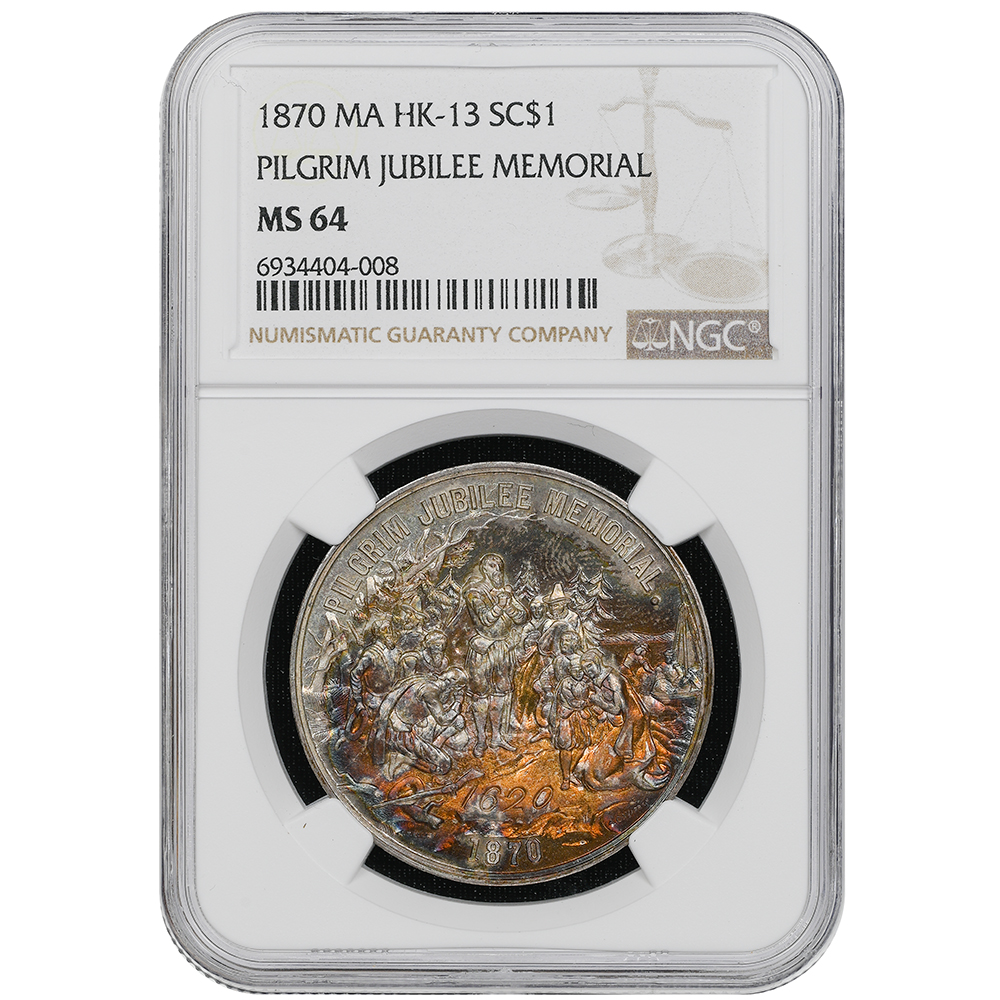 1870 MA HK-13 SC$1 Pilgrim Jubilee Memorial NGC MS 64