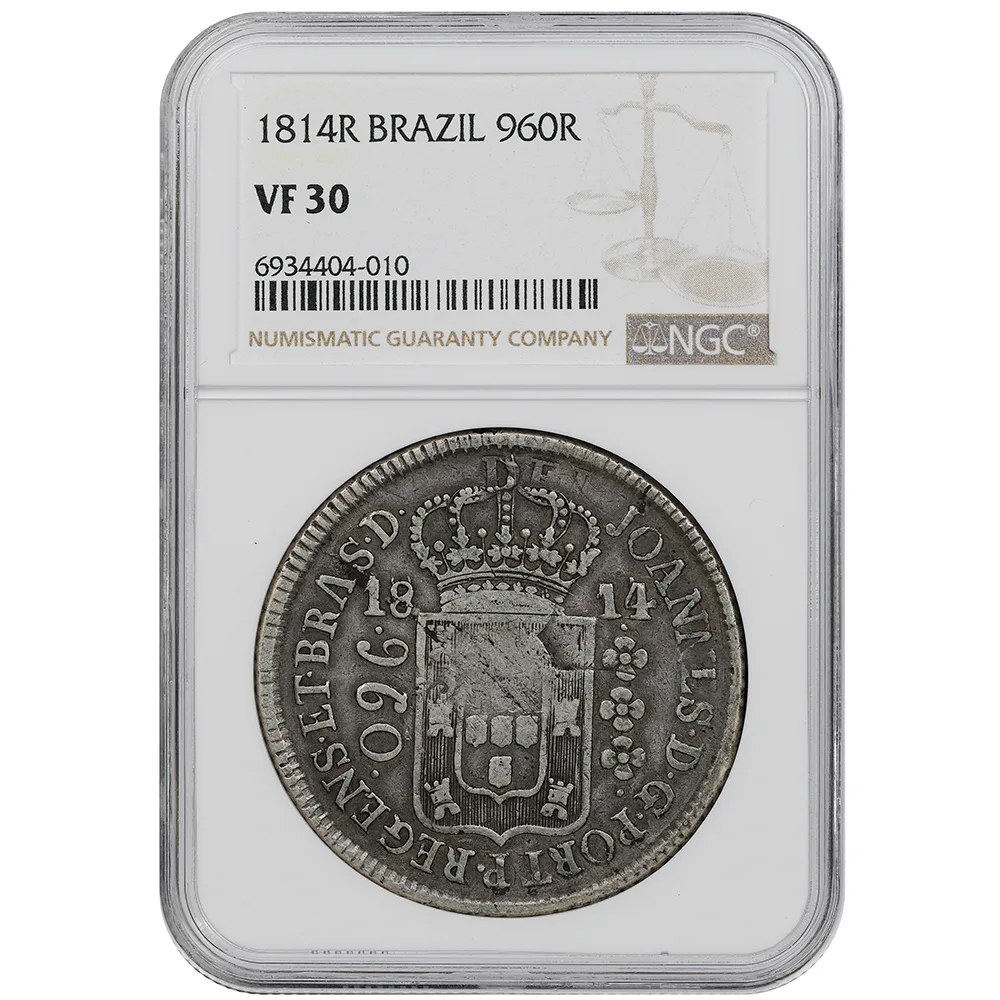 1814-R Brazil 960 Reis NGC VF 30