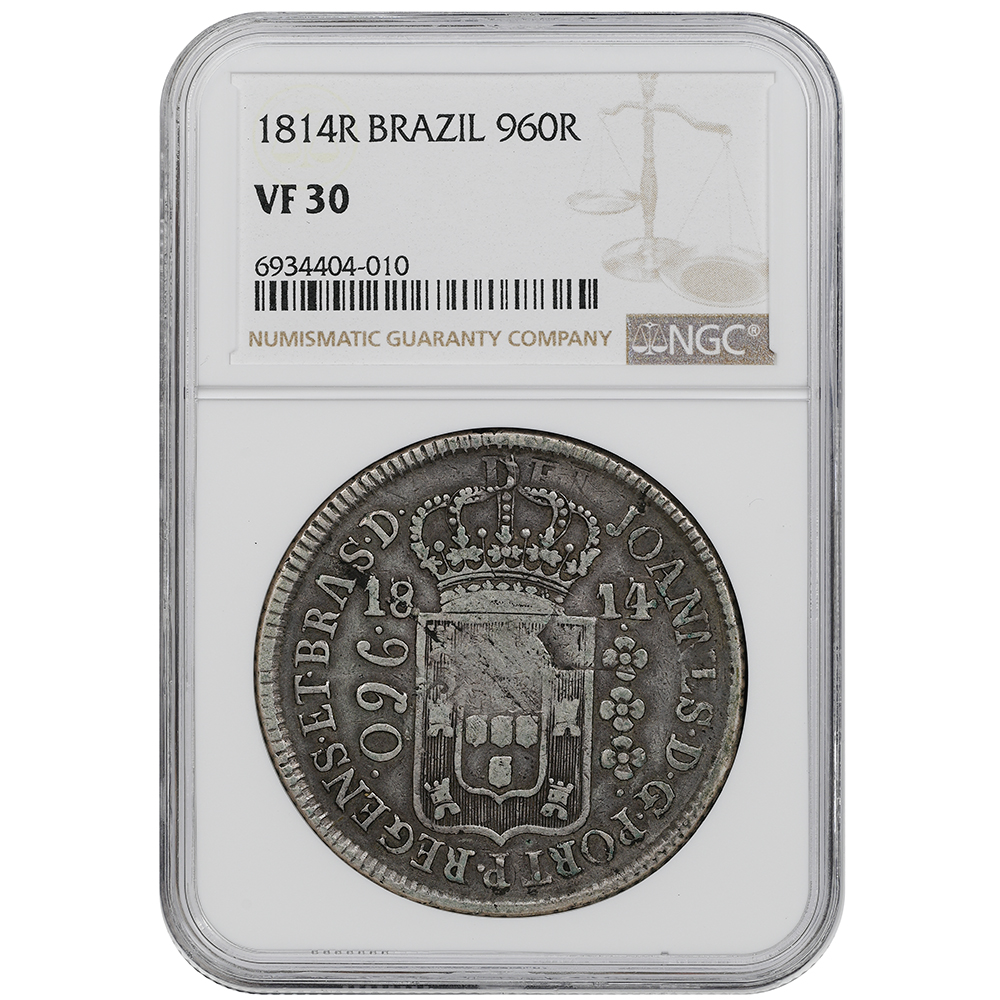 1814-R Brazil 960 Reis NGC VF 30