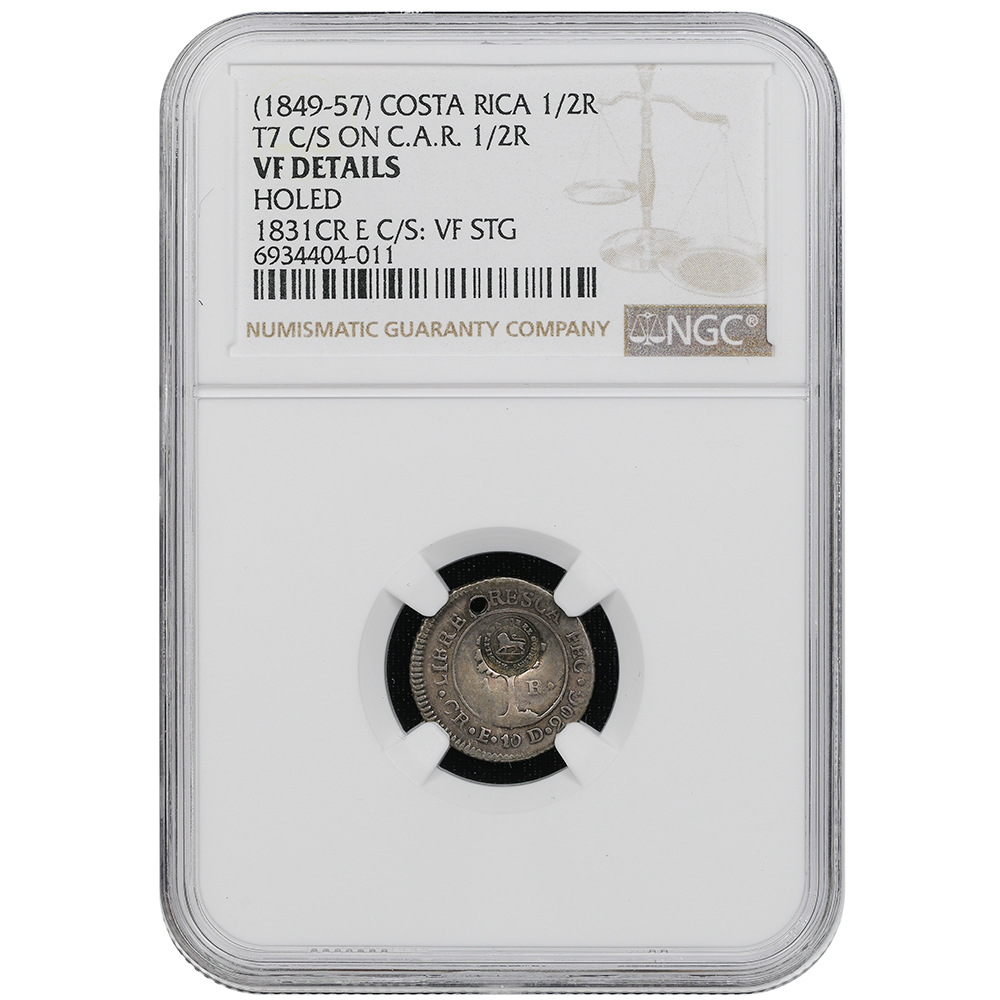 1849 Costa Rica Silver 1/2 Real Counter Stamp NGC VF Details Countermark