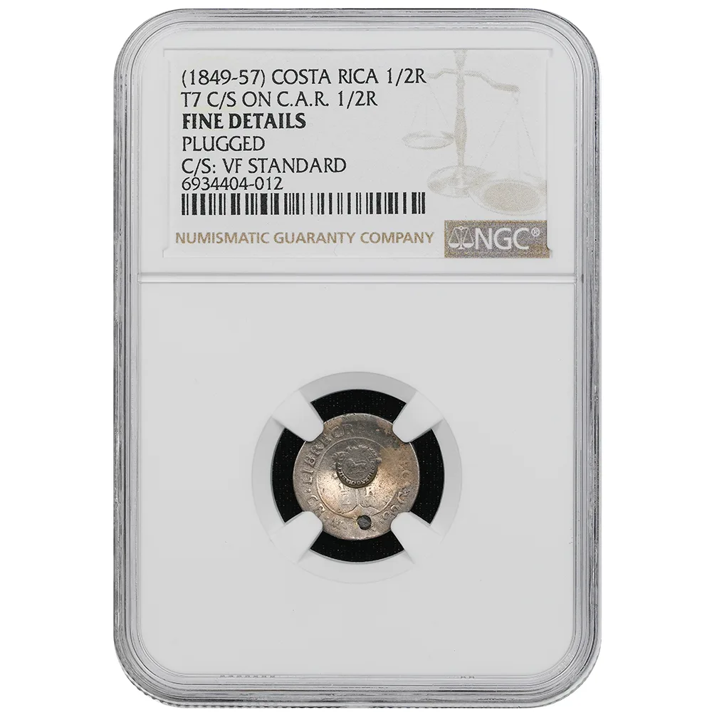 1849 Costa Rica Silver 1/2 Real Counter Stamp NGC F/VF Details Countermark