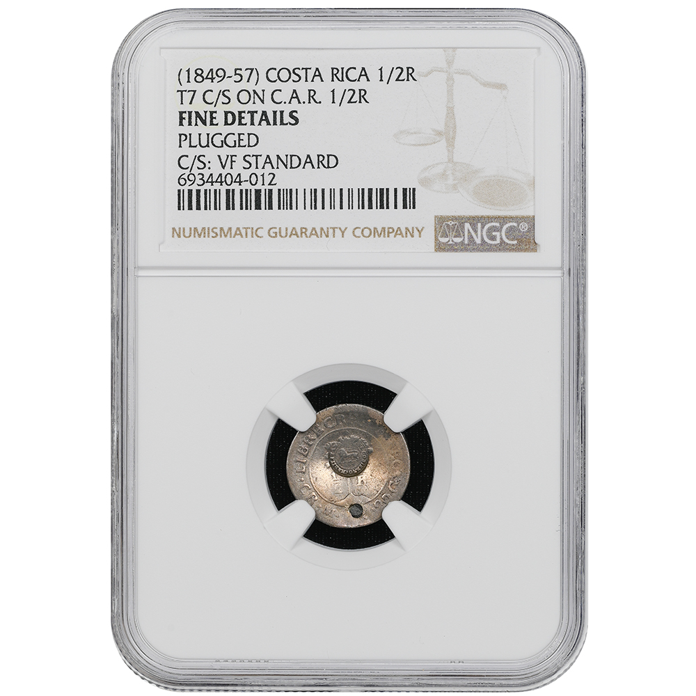 1849 Costa Rica Silver 1/2 Real Counter Stamp NGC F/VF Details Countermark