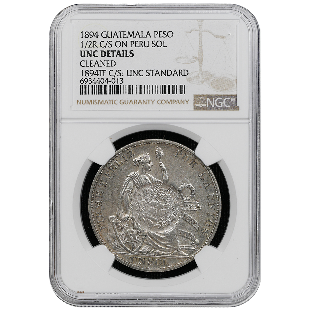 1894 Guatemala Peso 1894 1/2 Real C/S On Per Sol UNC Details