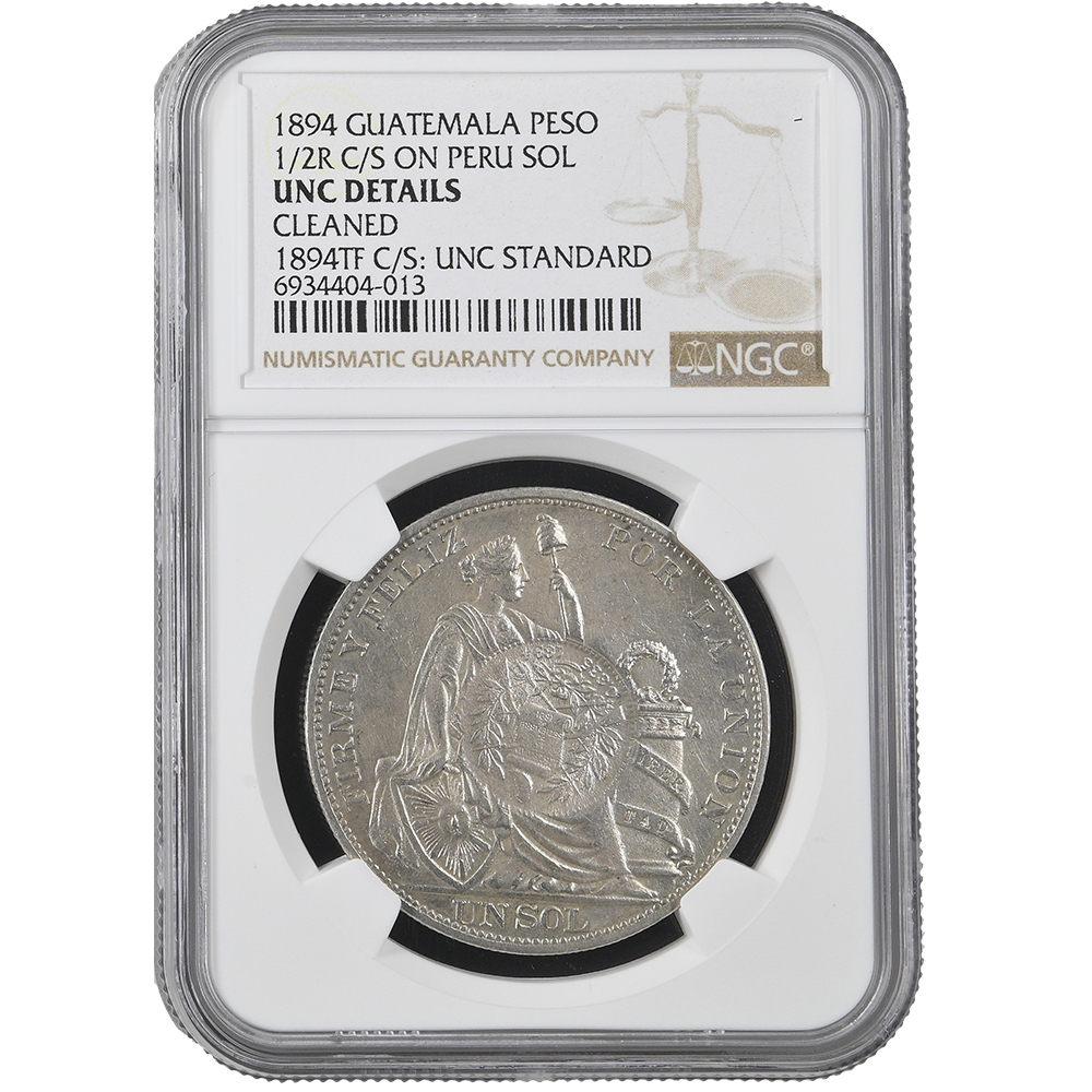 1894 Guatemala Peso 1894 1/2 Real C/S On Per Sol UNC Details