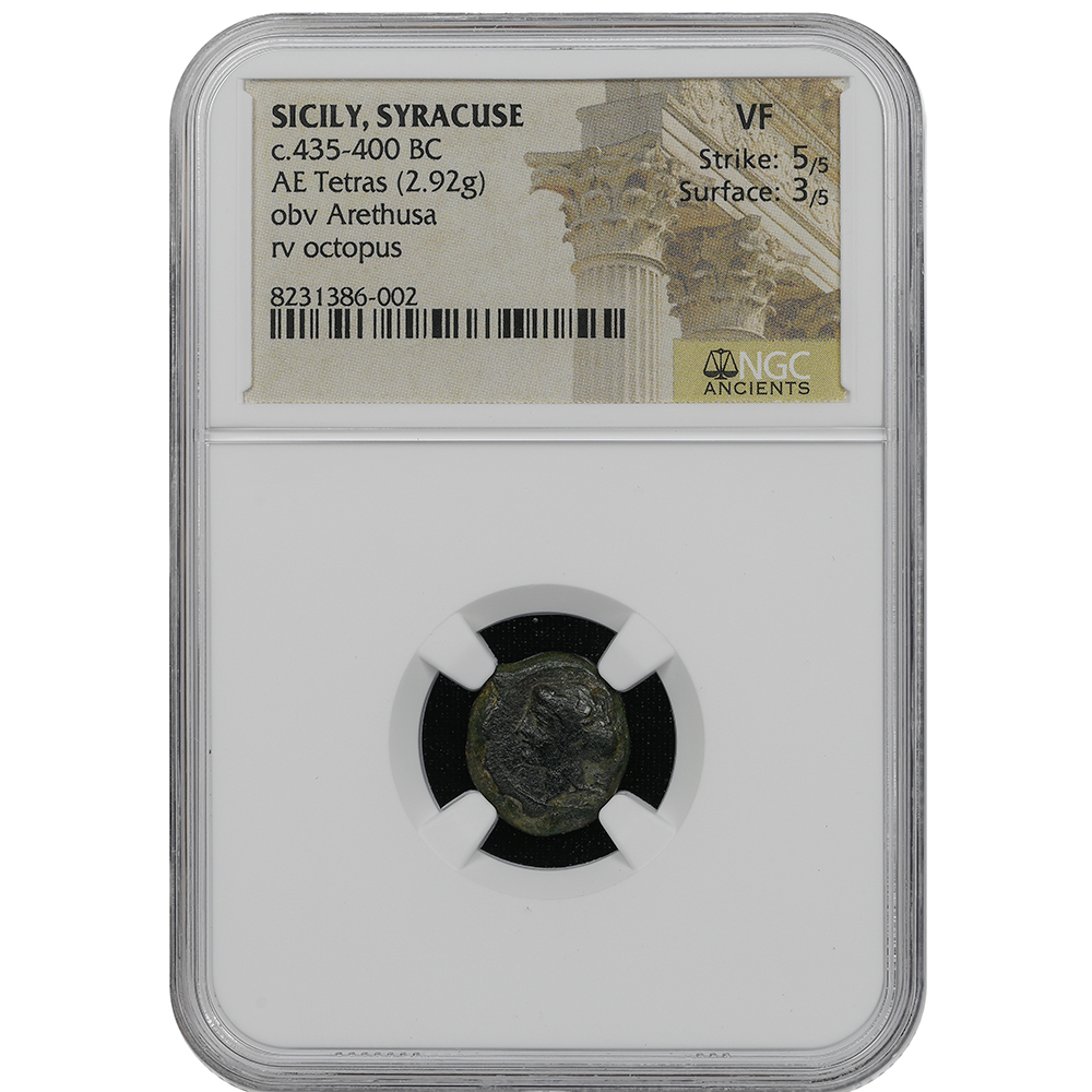 Sicily Syracuse c.435-400 BC Arethusa Reverse Octopus AE Tetras NGC Very Fine