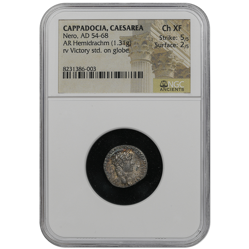 AD 54-68 Nero Cappadocia, Caesarea AR Hemidrachm NGC CH XF