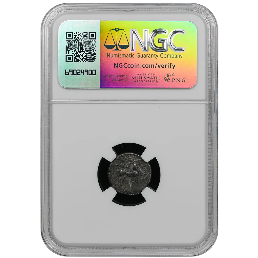 c.475-425 BC Bruttium Caulonia AR Drachm Apollo & Stag NGC VF Strike 4/5