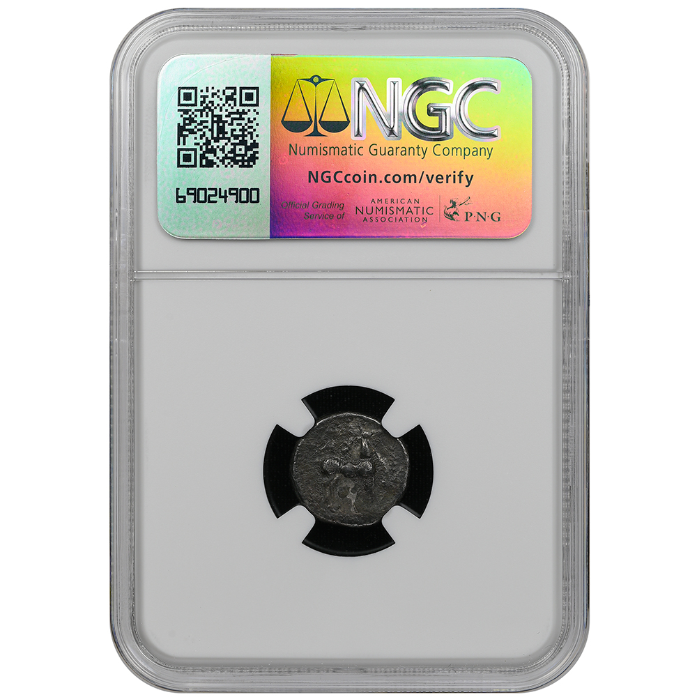 c.475-425 BC Bruttium Caulonia AR Drachm Apollo & Stag NGC VF Strike 4/5