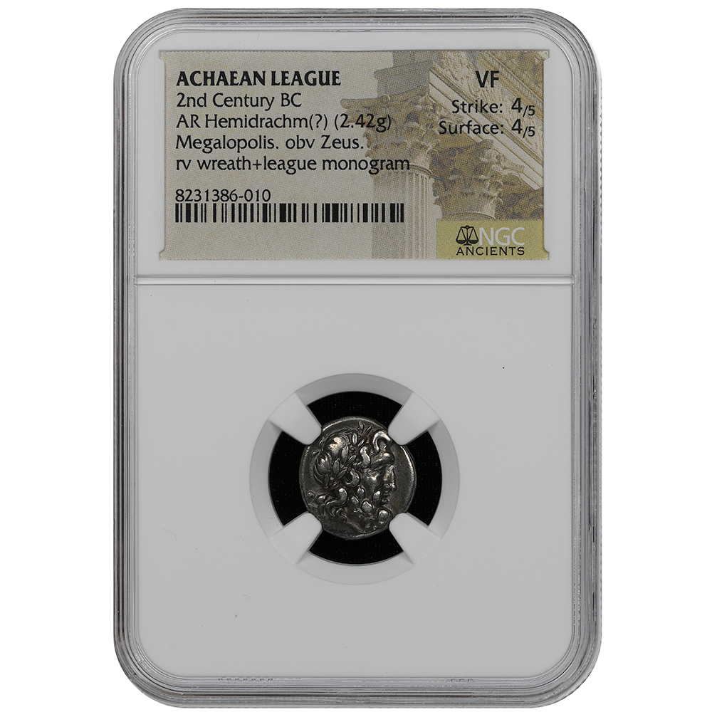Achean League AR Hemidrachm Megalopolis 2nd Century BC NGC VF