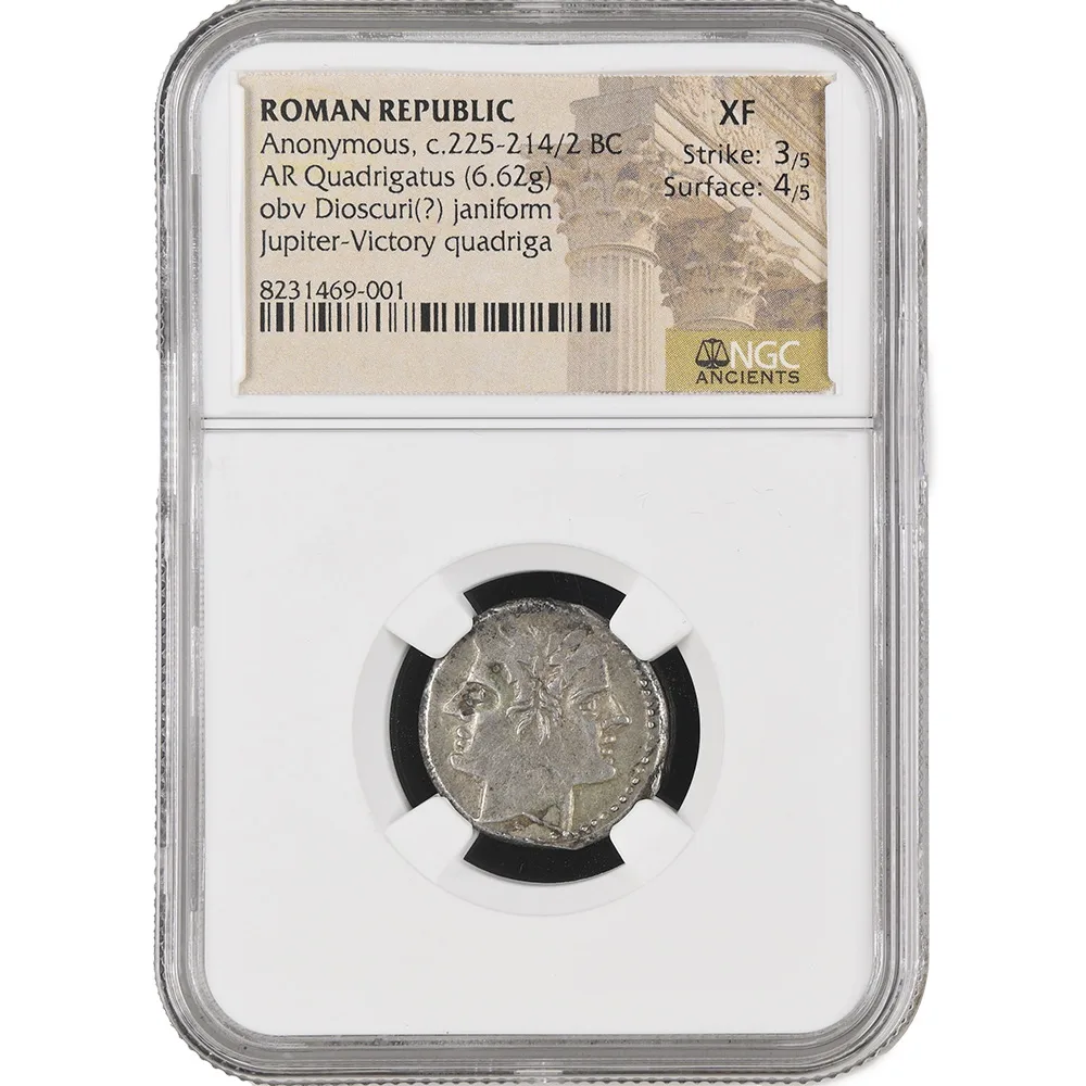 Anonymous AR Quadrigatus c.225-214/2 BC ROMAN REPUBLIC NGC XF