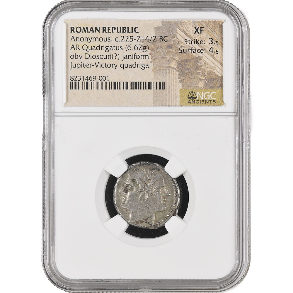 Anonymous AR Quadrigatus c.225-214/2 BC ROMAN REPUBLIC NGC XF