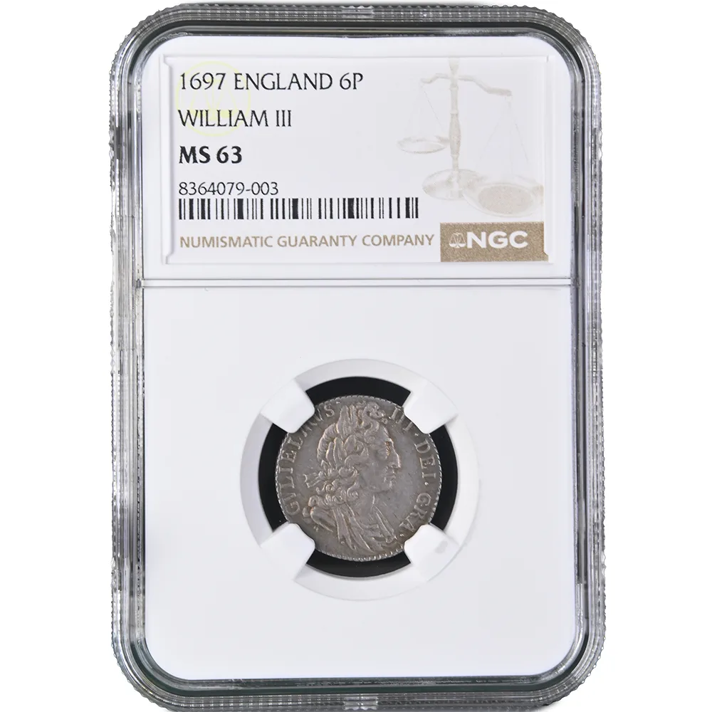 1697 6 Pence England NGC MS 63